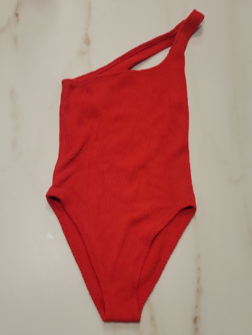 Victoria's Secret Swim One-Shoulder Red Crinkle Bathing suit Size M/L - Picture 1 of 5